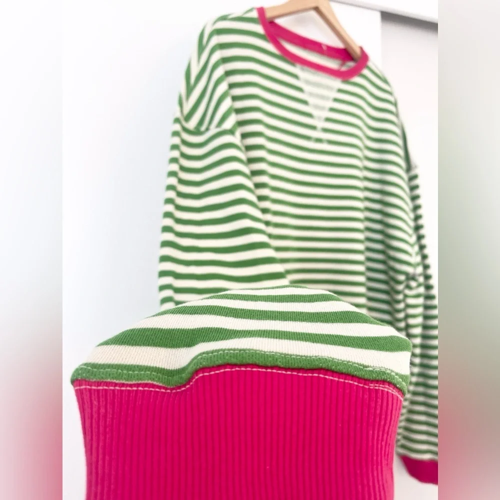 NWOT Free People Classic Striped Oversized Crewneck Pullover Size Medium